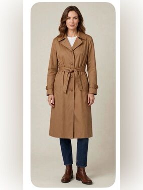 ST MICHAEL Womens Long Tan Trench Coat Belted Classic Style‎ Size 14